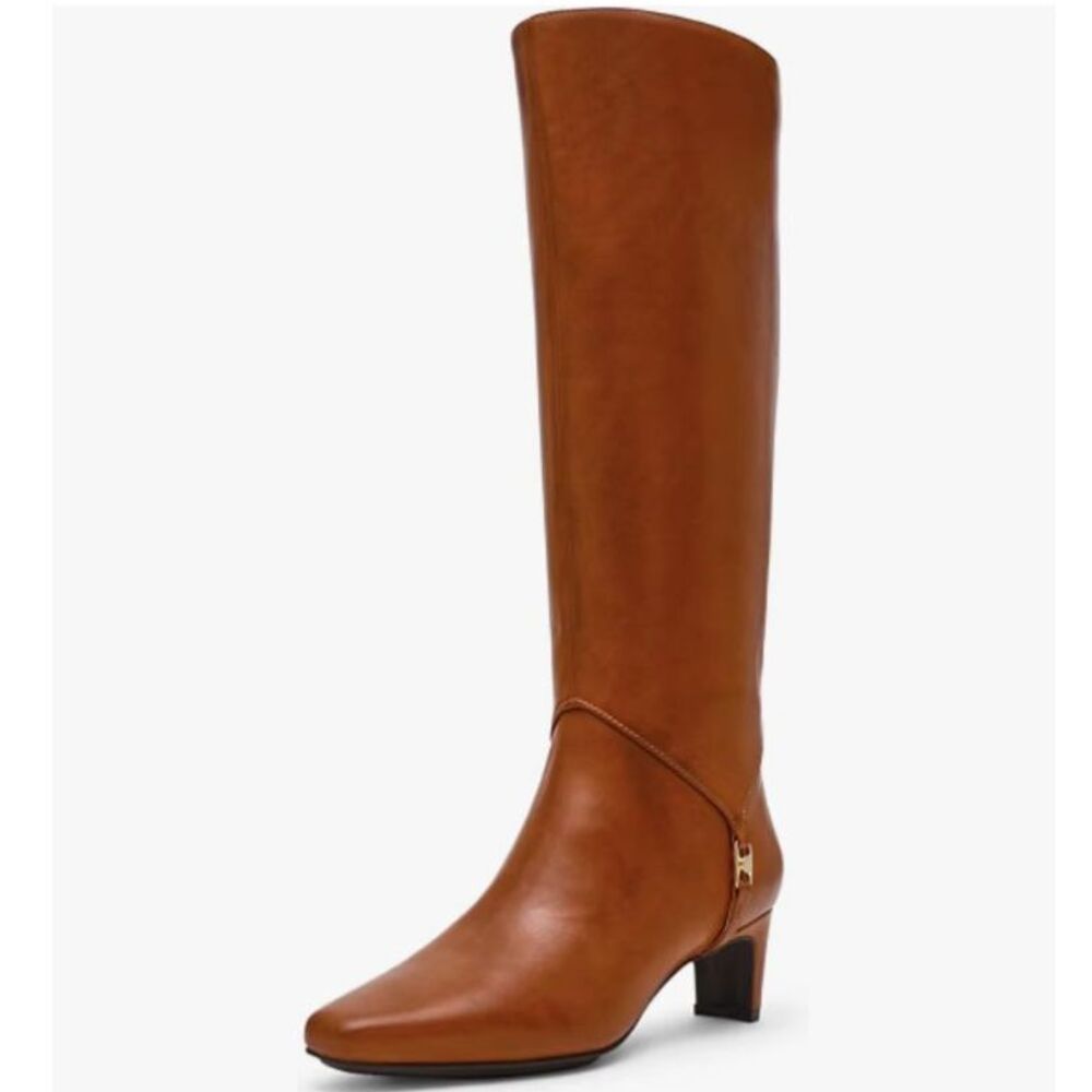 Anne Klein Black Pointed-Toe Knee High Boots Iverson Brown Wide Calf 8.5